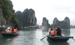 Bamboo boat trip Halong Bay